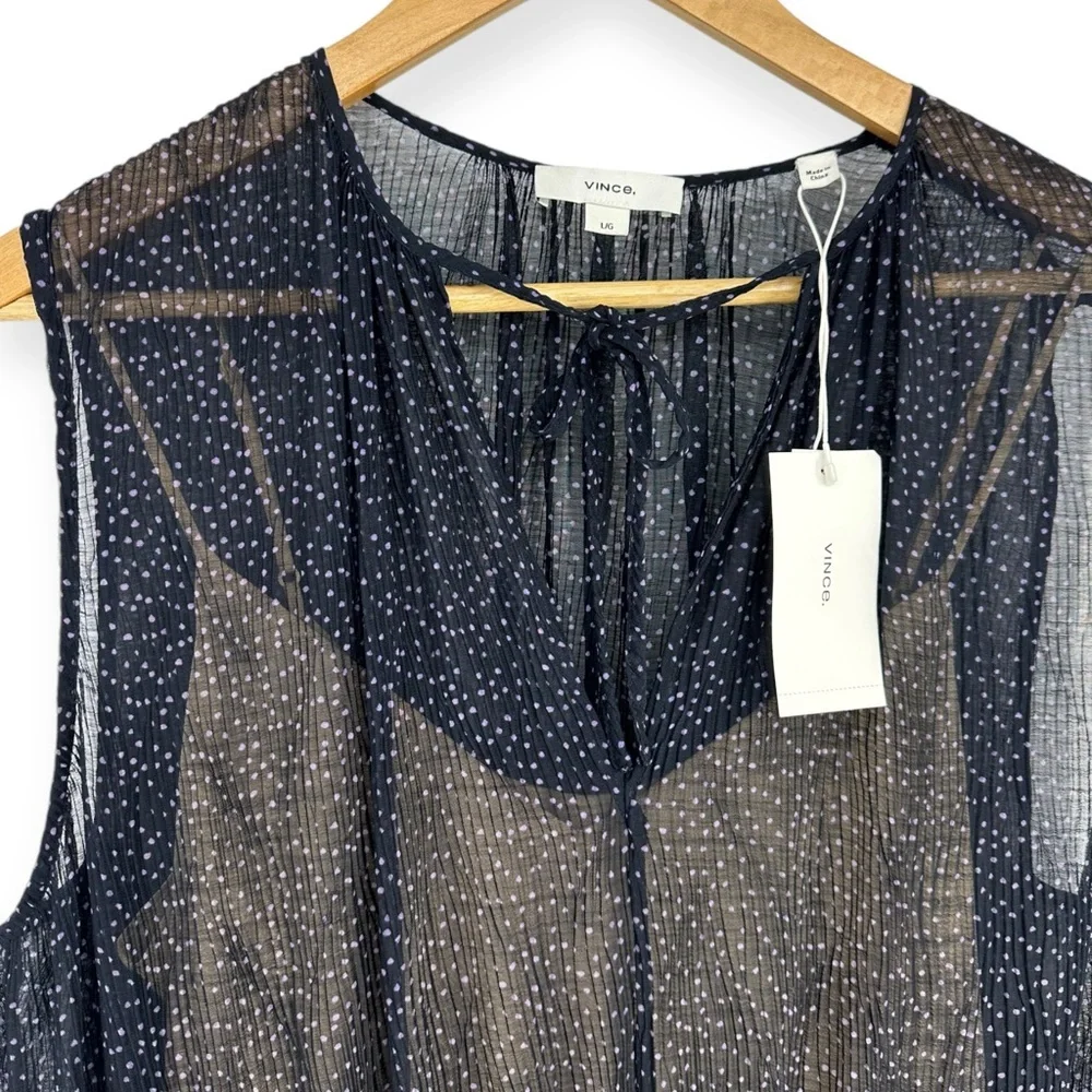 VINCE Starry Dot Dress NWT‎ size L Whimsigoth Sheer Tiered Mini Dress Fairy